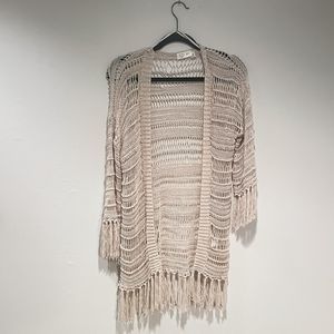 ID Style Ivory Knit Tasseled Cardigan